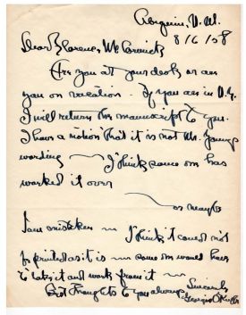 Hand Written letter by Georgia O'Keefe - collection of S. Embury